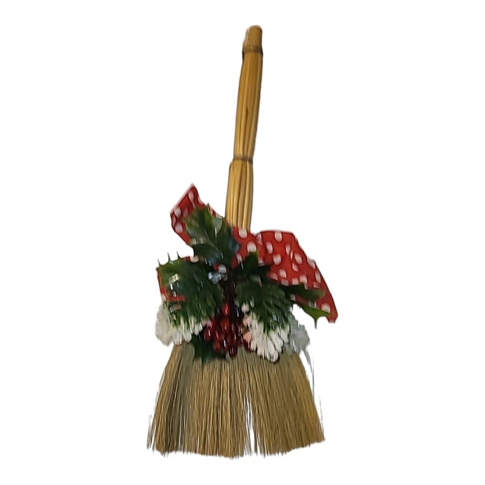 Vintage Straw Broom Christmas Decor 13"